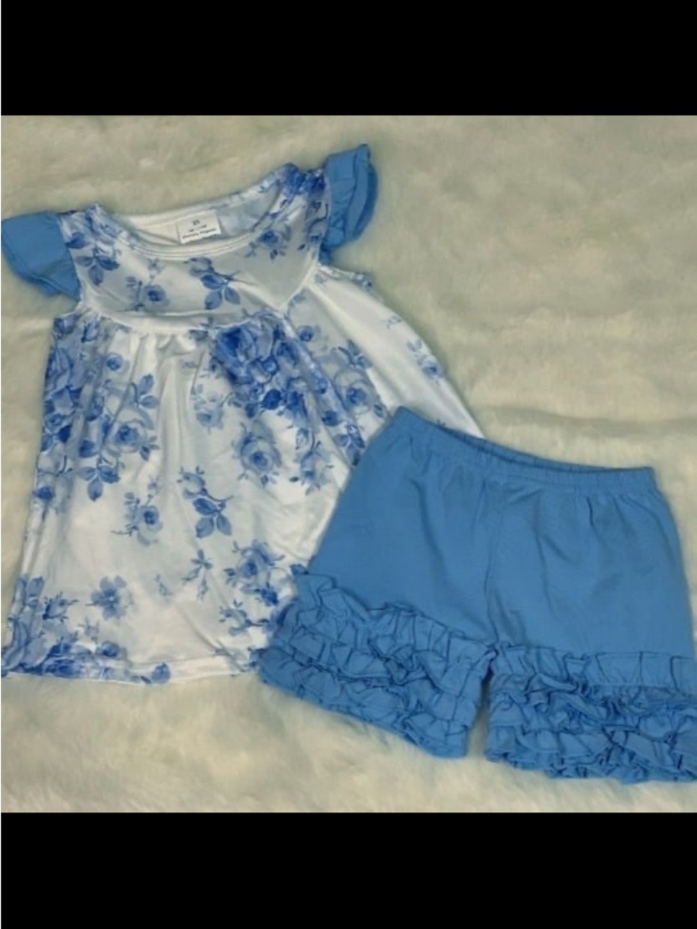 NWT Boutique Girl's Blue Floral Ruffle Shorts Set